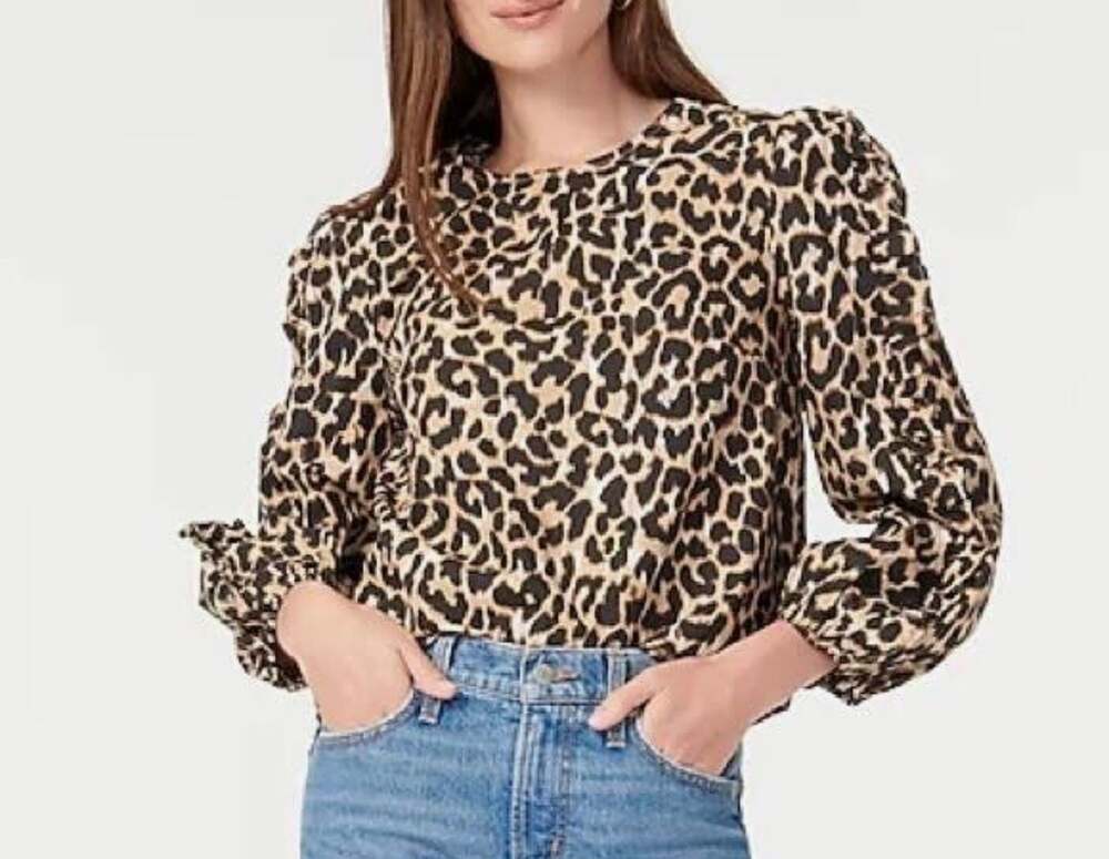 J. Crew Leopard Print Puff Sleeve Blouse in Tan and Black